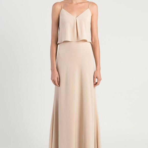 NWT JENNY YOO BRIE DRESS IN CHAI SIZE 12 UNHEMMED RETAIL $275 - Picture 1 of 12